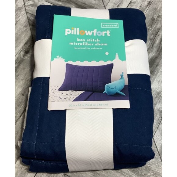Pillowfort Box Stitch  Standard  Sham Navy Blue Microfiber  Size 20" x 26" - Picture 1 of 5